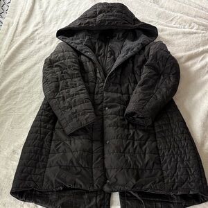 Ashley Stewart Black Hooded Quilted Coat